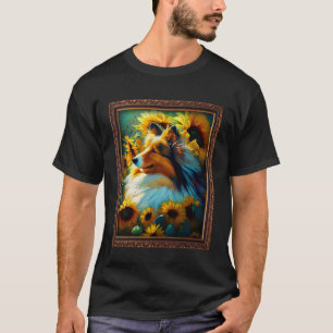 Shetland Sheepdog Sheltie Malerei Sonnenblume Blum T-Shirt