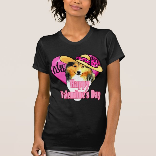 Shetland Sheepdog Sheltie Valentines T-Shirt (Vorderseite)