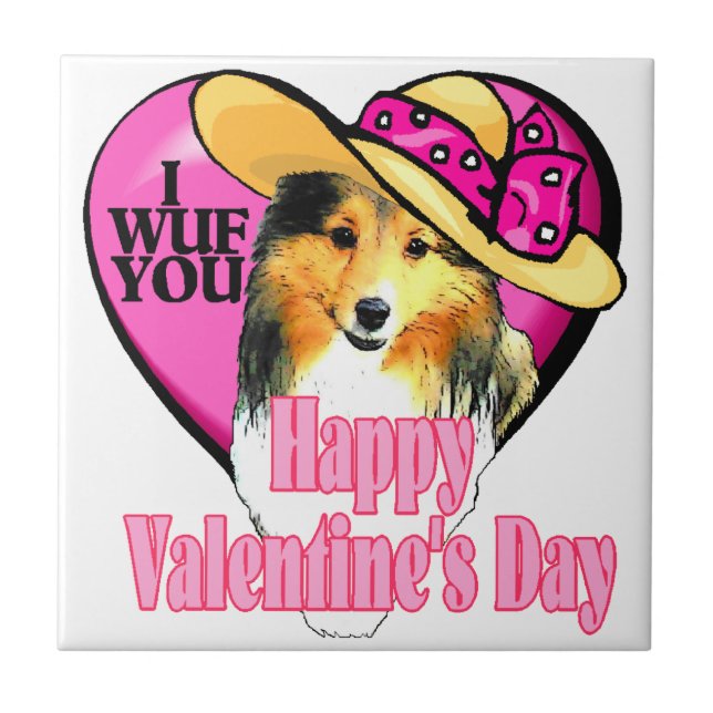 Shetland Sheepdog Sheltie Valentinstag Fliese (Vorderseite)