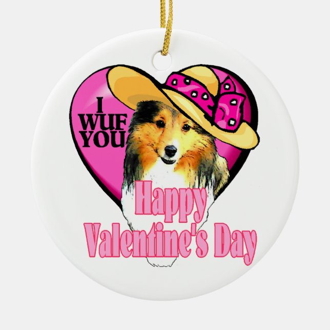 Shetland Sheepdog Sheltie Valentinstag Keramikornament (Vorne)