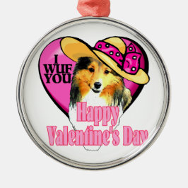 Shetland Sheepdog Sheltie Valentinstag Silbernes Ornament
