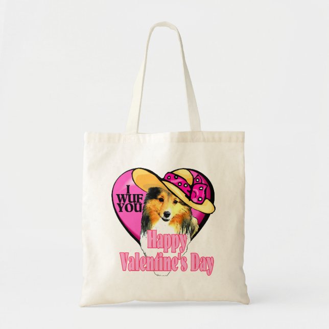 Shetland Sheepdog Sheltie Valentinstag Tragetasche (Vorne)