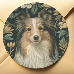 Shetland Sheepdog Sheltie Vintage William Morris Runder Aufkleber