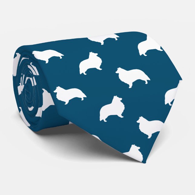 Shetland Sheepdog Silhouetten Pattern Sheltie Hund Krawatte (Gerollt)