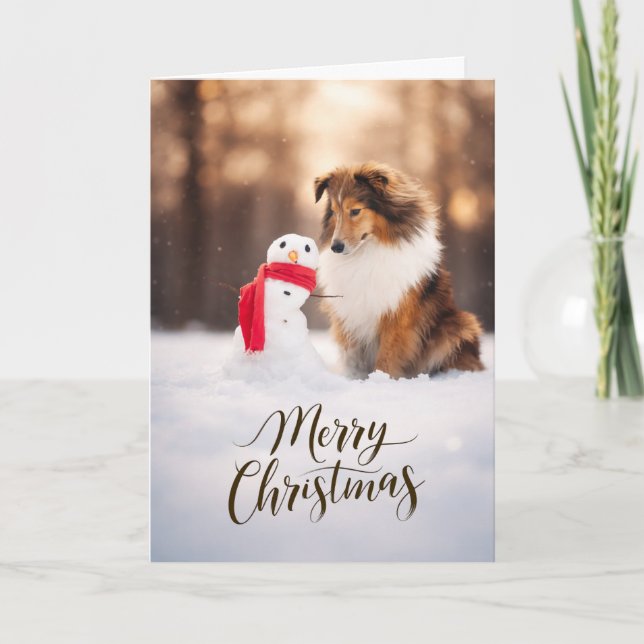 Shetland Sheepdog Snowman Christmas Card Feiertagskarte (Vorderseite)