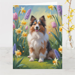 Shetland Sheepdog Spring Flowers Malerei Karte
