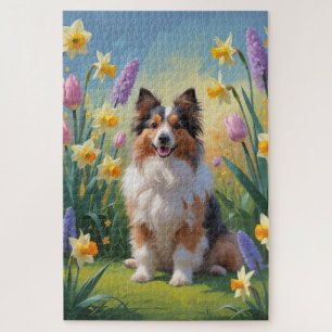 Shetland Sheepdog Spring Flowers Malerei Puzzle