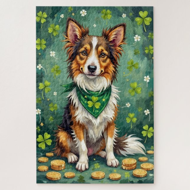 Shetland Sheepdog St Patrick’s Day Glückshund Puzzle (Vertikal)