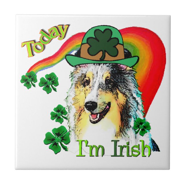 Shetland Sheepdog St Patricks Fliese (Vorderseite)