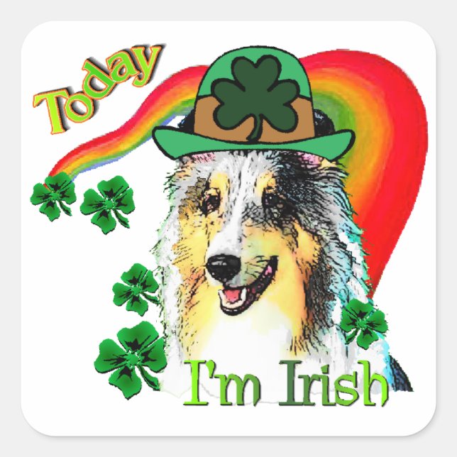 Shetland Sheepdog St Patricks Quadratischer Aufkleber (Vorderseite)