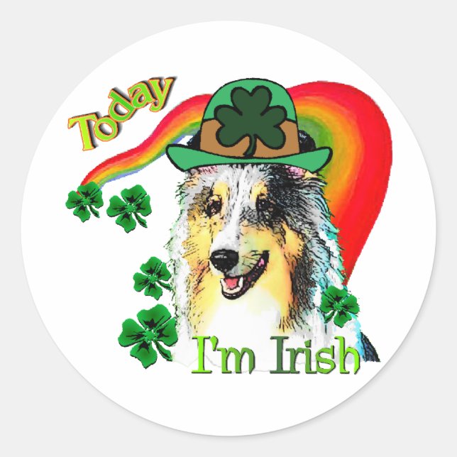 Shetland Sheepdog St Patricks Runder Aufkleber (Vorderseite)