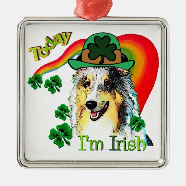 Shetland Sheepdog St Patricks Silbernes Ornament (Vorne)