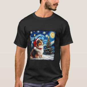 Shetland Sheepdog Starry Night Christmas Van Gogh T-Shirt