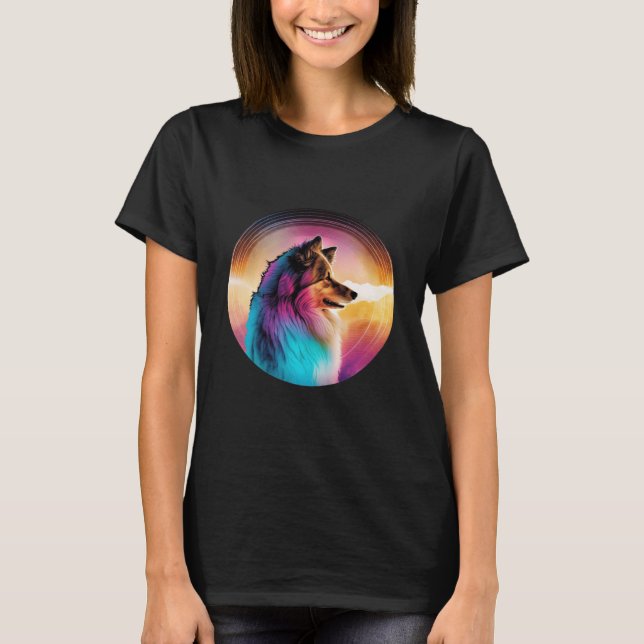 Shetland Sheepdog Synthwave 80er Retrowave Aesthet T-Shirt (Vorderseite)