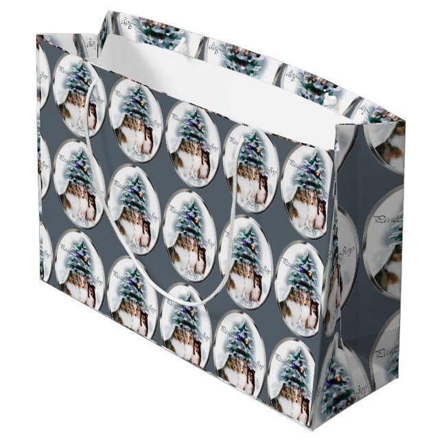 Shetland Sheepdog Trio Große Geschenktüte (Rückseite Schrägansicht)