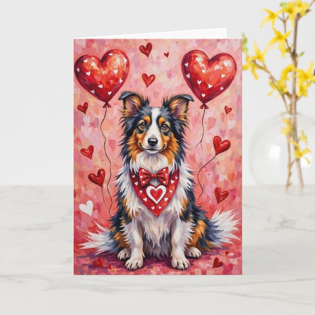 Shetland Sheepdog Valentine Dog Sitting with Heart Karte (Gelbe Blume)