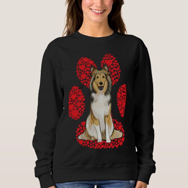 Shetland Sheepdog Valentines Day Dog Love Paw Sweatshirt (Vorderseite)