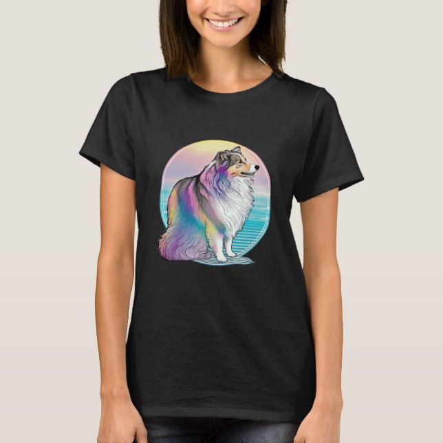 Shetland Sheepdog Vaporwave Retrowave Aesthetic T-Shirt (Vorderseite)