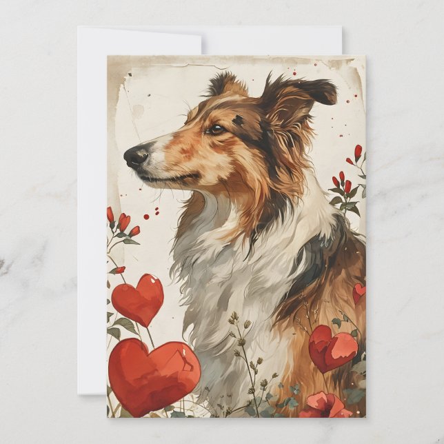 Shetland sheepdog Vintag Valentinstag Feiertagskarte (Vorderseite)