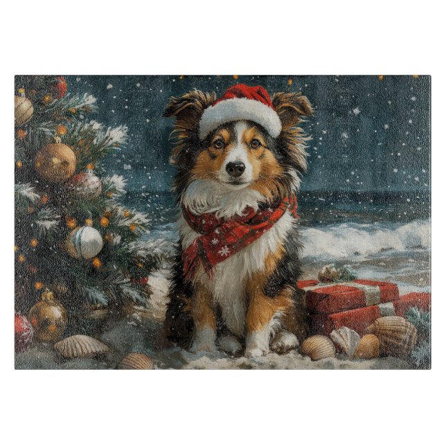 Shetland Sheepdog Vintager Strand Schneidebrett (Vorderseite)