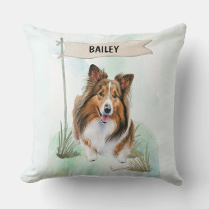 Shetland Sheepdog Wasserfarben personalisierter Hu Kissen
