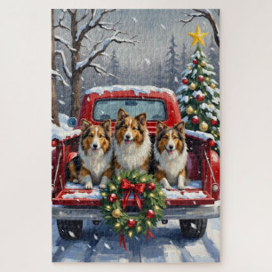 Shetland Sheepdog Weihnachten Roter LKW Urlaub Puzzle