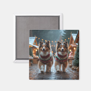 Shetland Sheepdog Weihnachten Schnee Urlaub  Magnet