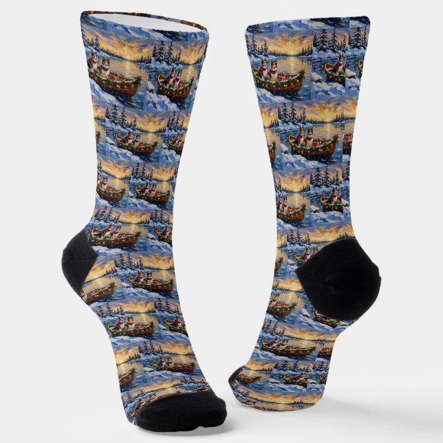 Shetland Sheepdog Weihnachtsboot Urlaub Socken (Gewinkelt)