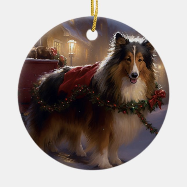 Shetland Sheepdog Weihnachtsfeiertage Keramik Ornament (Vorne)