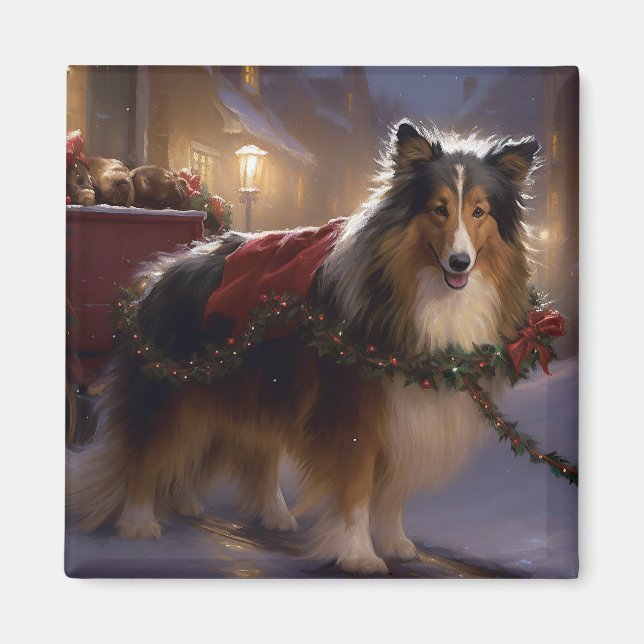 Shetland Sheepdog Weihnachtsfeiertage Magnet (Vorne)