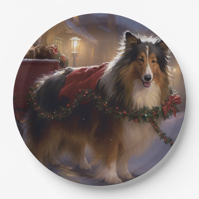 Shetland Sheepdog Weihnachtsfeiertage Pappteller (Vorderseite)