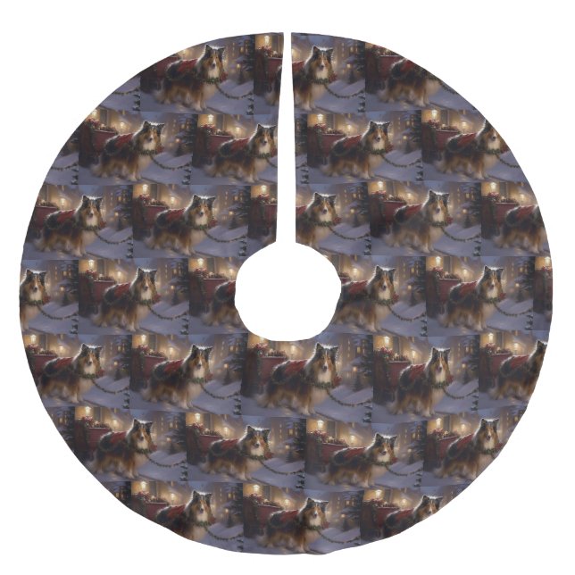 Shetland Sheepdog Weihnachtsfeiertage Polyester Weihnachtsbaumdecke (Vorderseite)