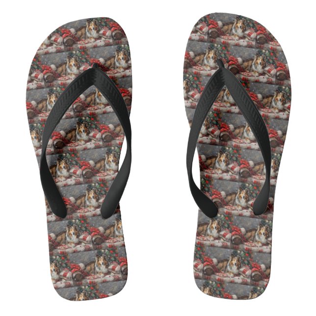 Shetland Sheepdog Weihnachtsfest Flip Flops (Fußbett)