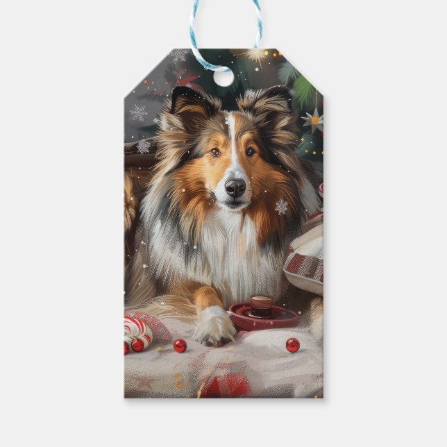 Shetland Sheepdog Weihnachtsfest Geschenkanhänger (Vorderseite)