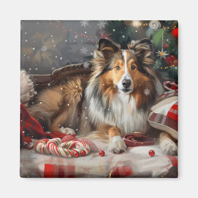 Shetland Sheepdog Weihnachtsfest Magnet (Vorne)