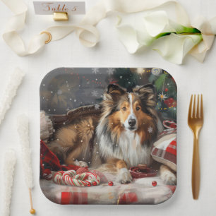 Shetland Sheepdog Weihnachtsfest Pappteller