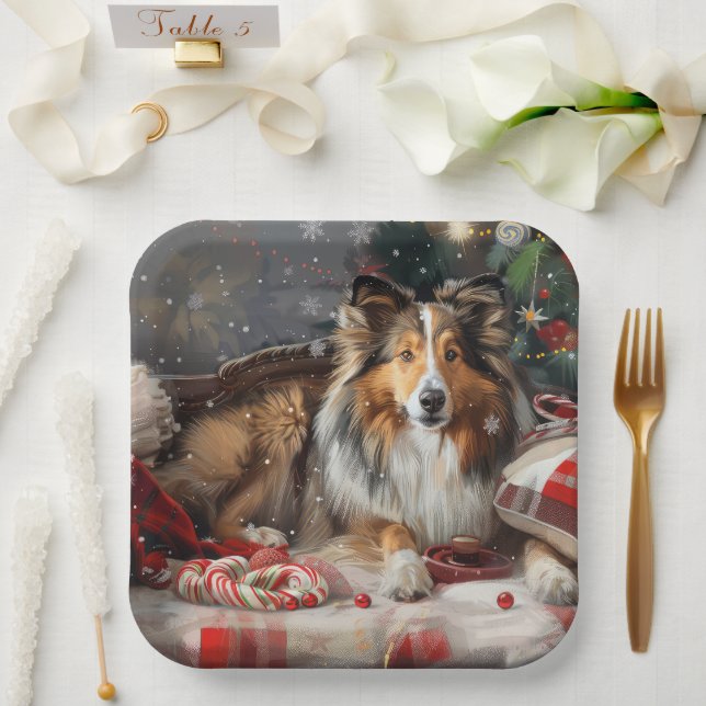 Shetland Sheepdog Weihnachtsfest Pappteller (Hochzeit)