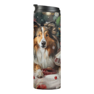 Shetland Sheepdog Weihnachtsfest Thermosbecher