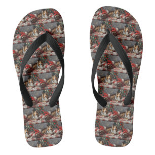 Shetland Sheepdog Weihnachtsfestlich Flip Flops