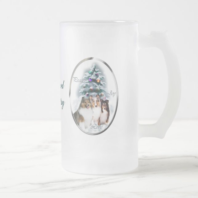 Shetland Sheepdog Weihnachtsgeschenke Mattglas Bierglas (Rechts)