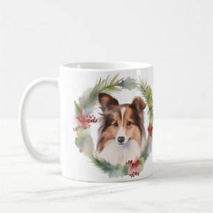 Shetland Sheepdog Weihnachtskranz Festiver Hund Kaffeetasse