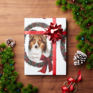 Shetland Sheepdog-Weihnachtskranz Geschenkpapier
