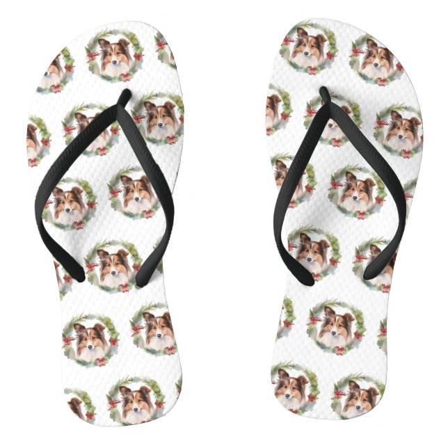 Shetland Sheepdog Weihnachtsmann Flip Flops (Fußbett)