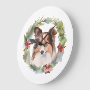 Shetland Sheepdog Weihnachtsmann Große Wanduhr
