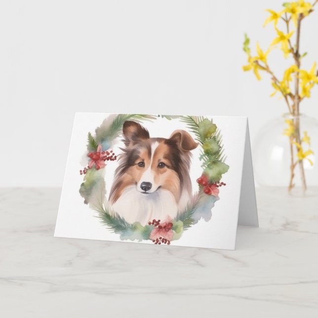 Shetland Sheepdog Weihnachtsmann Karte (Gelbe Blume)