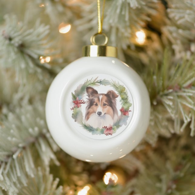 Shetland Sheepdog Weihnachtsmann Keramik Kugel-Ornament (Baum)