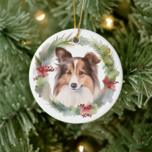 Shetland Sheepdog Weihnachtsmann Keramik Ornament
