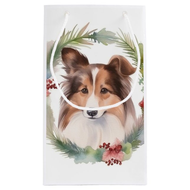 Shetland Sheepdog Weihnachtsmann Kleine Geschenktüte (Rückseite)