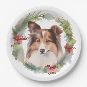 Shetland Sheepdog Weihnachtsmann Pappteller