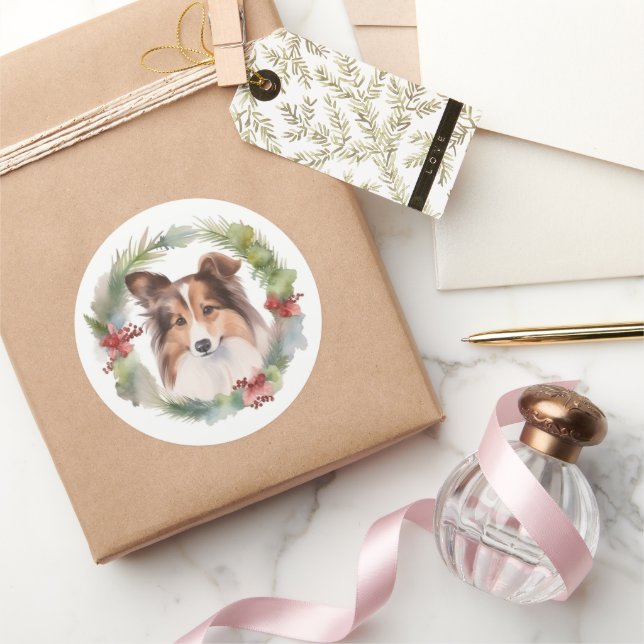 Shetland Sheepdog Weihnachtsmann Runder Aufkleber (Schenken)